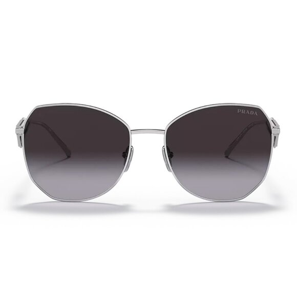 NWT PRADA SUNGLASSES WOMEN SILVER GEOMETRIC EYEWEAR PRADA NEW - Picture 2 of 3